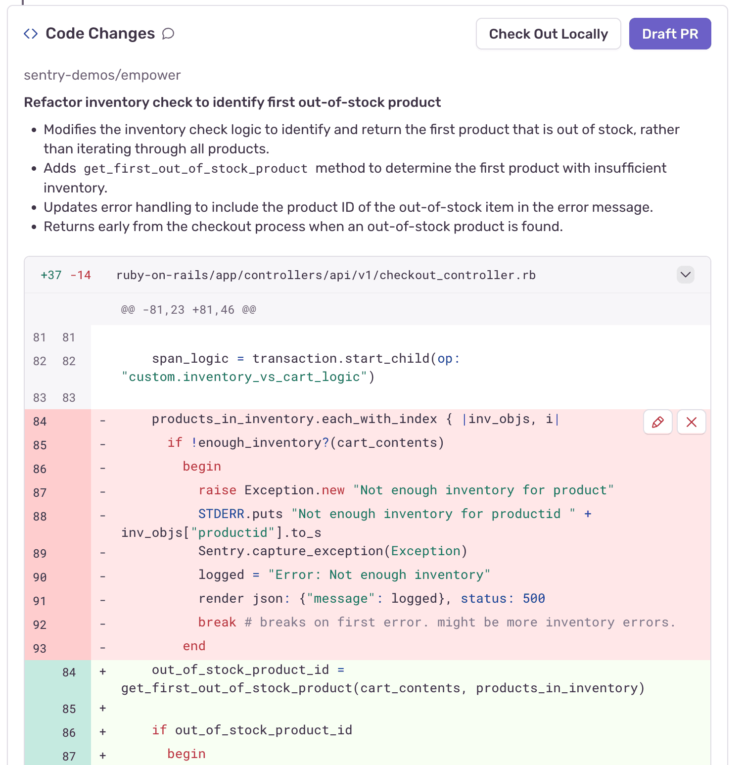 Screenshot of Seer showing code it generated